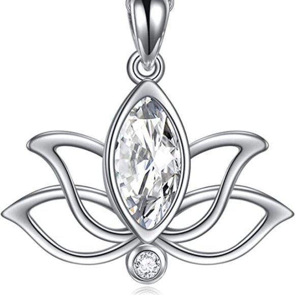 YFN Lotus Sterling Silver Birthstone Pendant Lotus Jewelry  Necklace - Picture 1 of 4